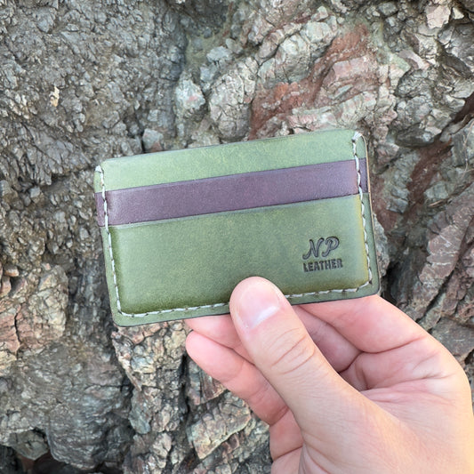 Mockson Pueblo Leather Card Cash Wallet | Green Purple
