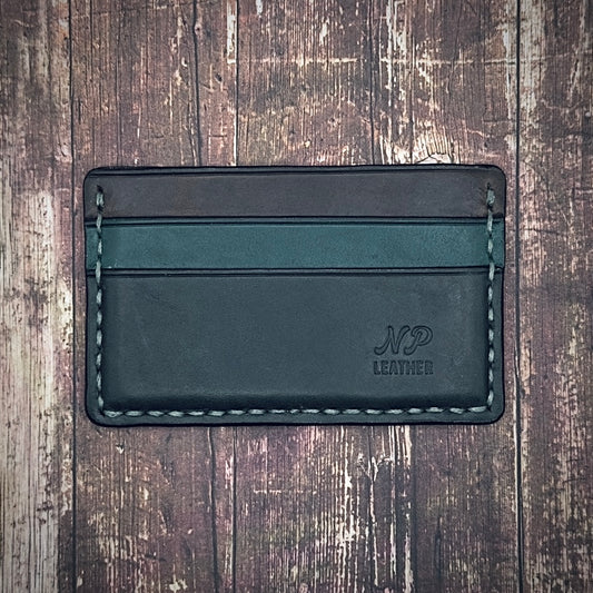 THE NICKSON WALLET | Deep Black Turquoise Rustic Brown Cowhide Full Grain Leather Handmade Slim Card Holder