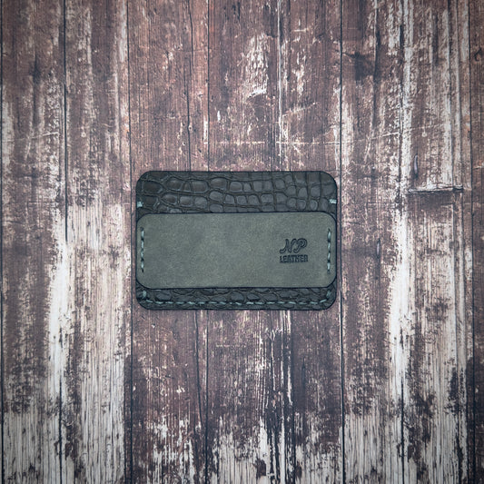 THE ELEISON WALLET | Olive Green Alligator Flank Pine Grey Badalassi Carlo Pueblo Veg Tanned Full Grain Leather Slim Card Money Holder