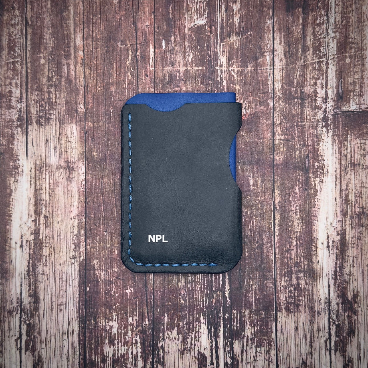 THE JAKESON WALLET | Deep Black Neon Blue Cowhide Full Grain Leather Handmade Slim Card Holder