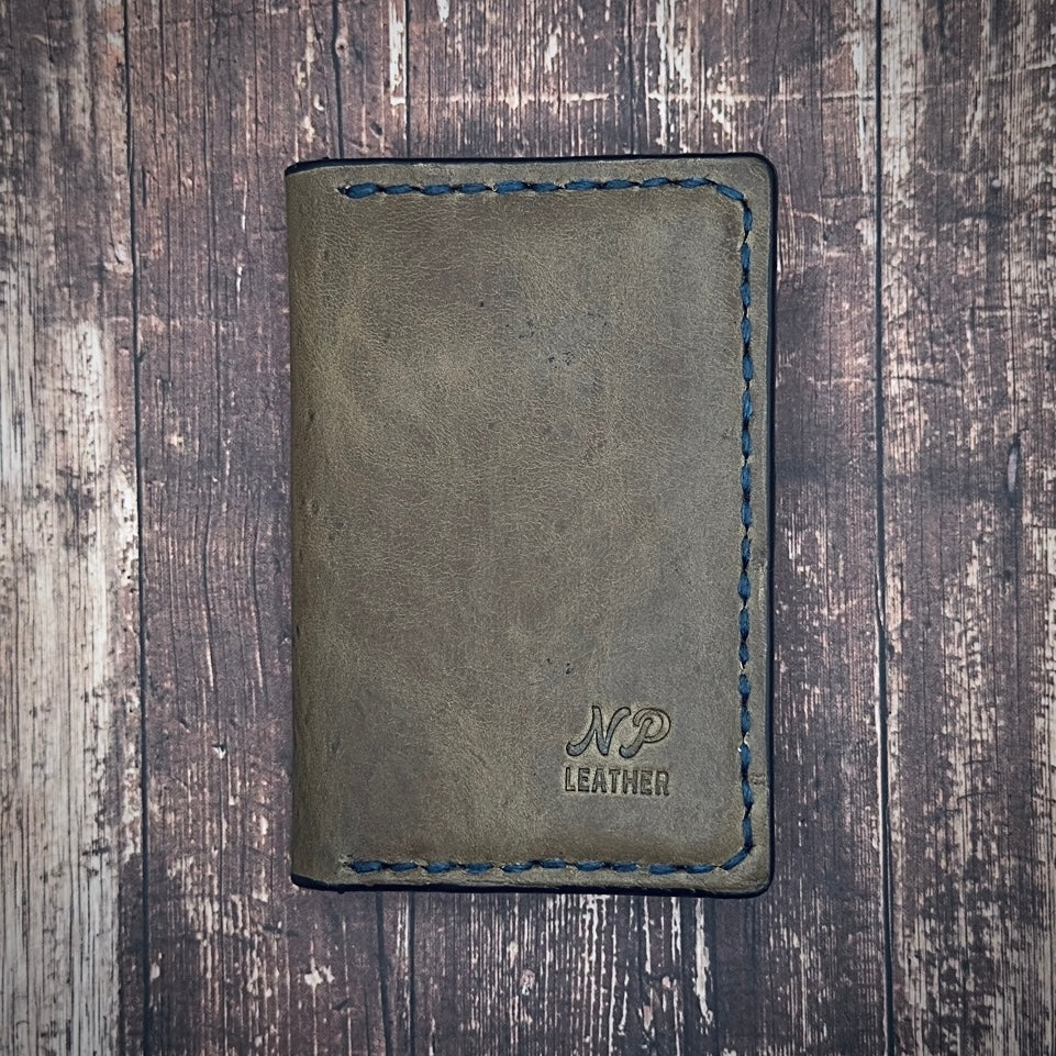 THE NIELSON WALLET | Olive Green Deep Black Vintage Blue Cowhide Full Grain Leather Handmade Slim Card Money Holder