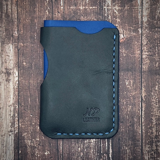 THE JAKESON WALLET | Deep Black Neon Blue Cowhide Full Grain Leather Handmade Slim Card Holder