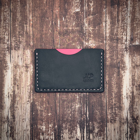 THE MARYSON WALLET | Deep Black Neon Pink Cowhide Full Grain Leather Handmade Slim Card Holder