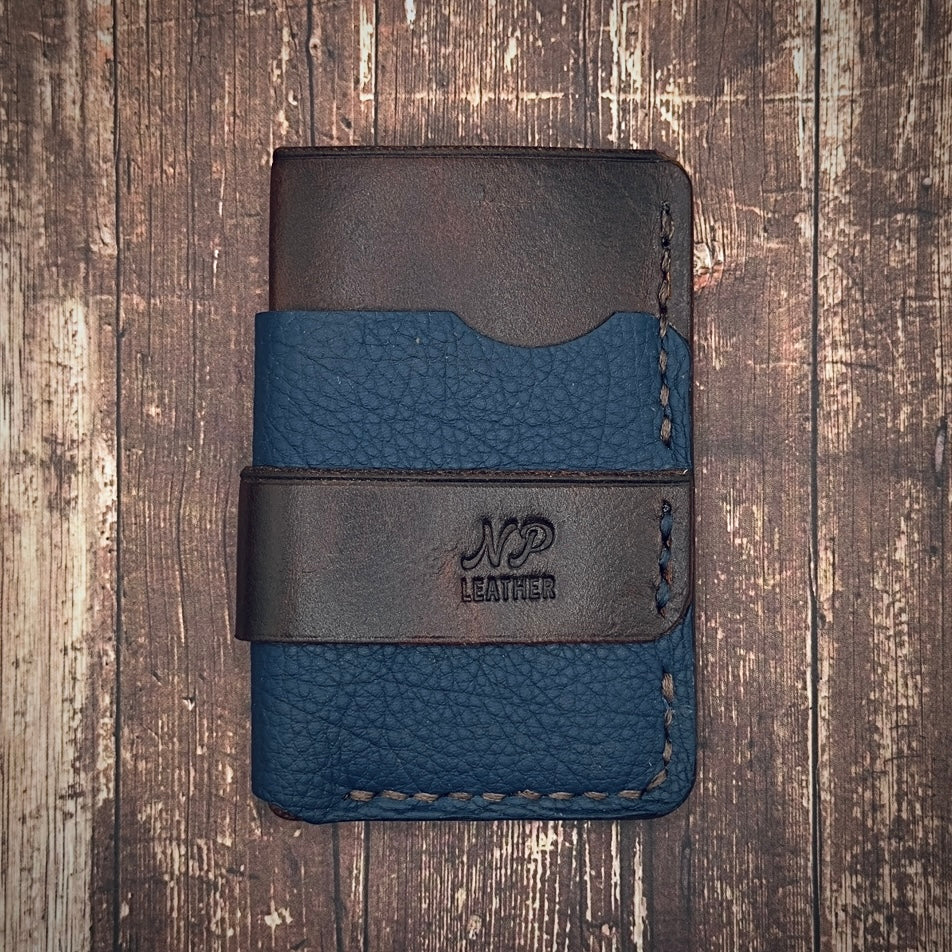 THE WRAPSON WALLET | Vintage Blue Chocolate Brown Cowhide Full Grain Leather Handmade Slim Card Money Holder