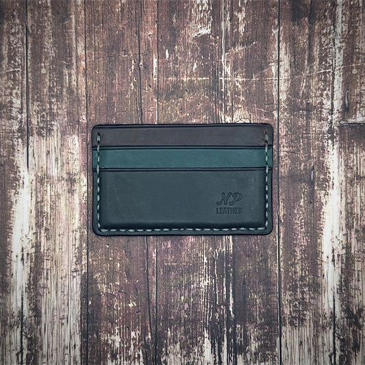 THE NICKSON WALLET | Deep Black Turquoise Green Rustic Brown Cowhide Full Grain Leather Handmade Slim Card Holder