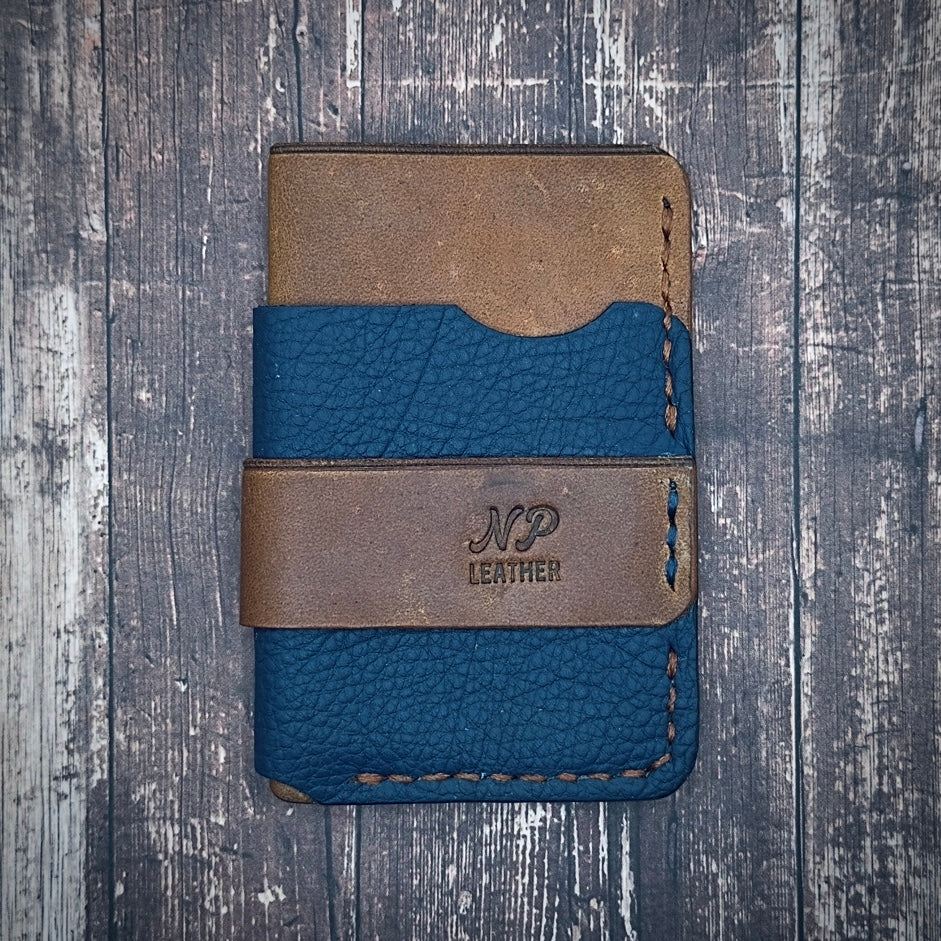 THE WRAPSON WALLET | Vintage Blue Cognac Cowhide Full Grain Leather Handmade Slim Card Money Holder