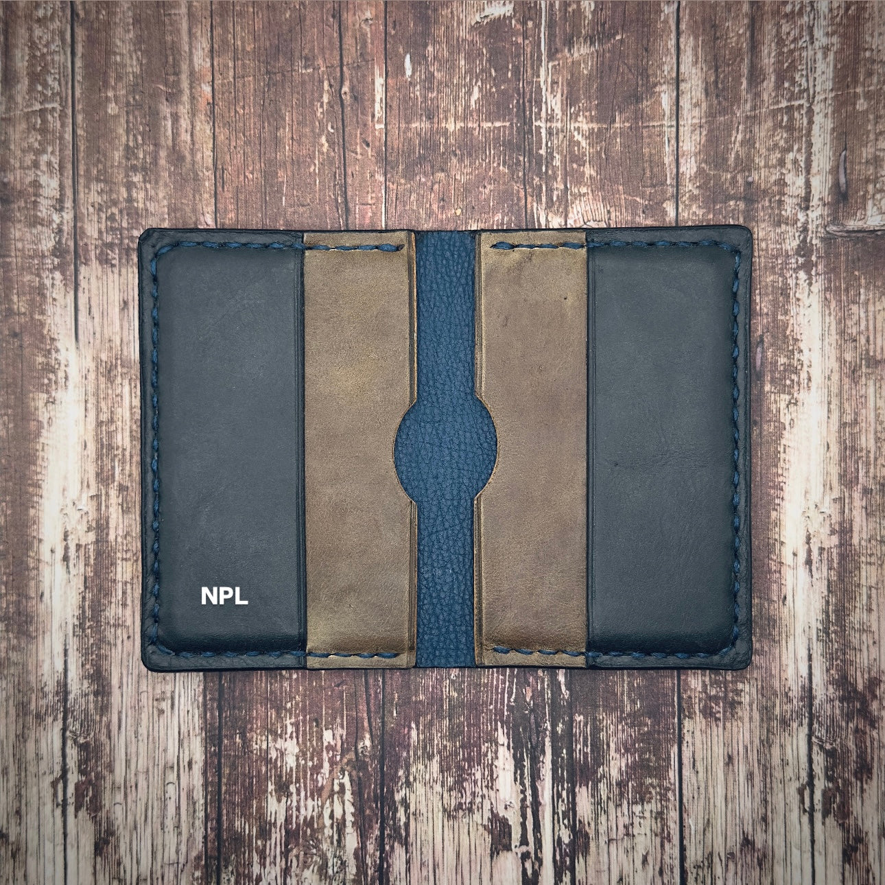 THE NIELSON WALLET | Olive Green Deep Black Vintage Blue Cowhide Full Grain Leather Handmade Slim Card Money Holder