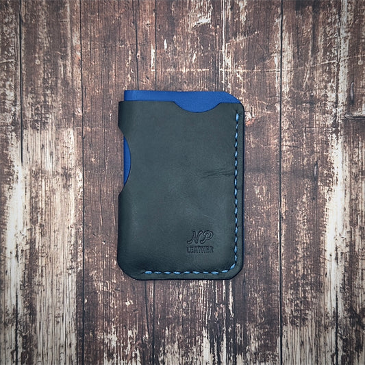 THE JAKESON WALLET | Deep Black Neon Blue Cowhide Full Grain Leather Handmade Slim Card Holder