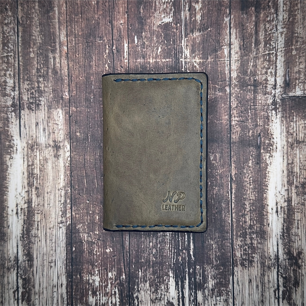 THE NIELSON WALLET | Olive Green Deep Black Vintage Blue Cowhide Full Grain Leather Handmade Slim Card Money Holder