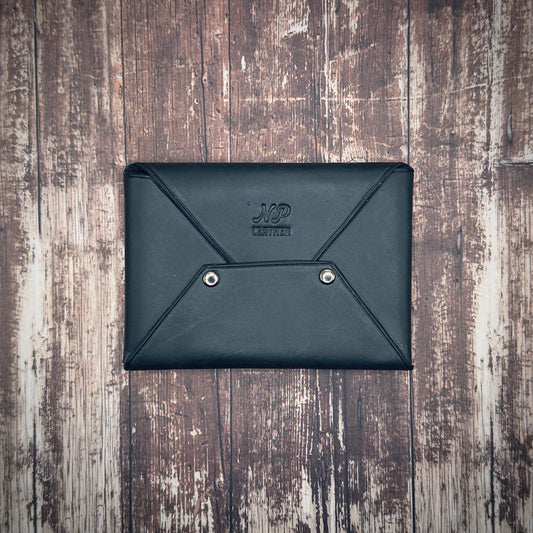 THE BRANSON WALLET | Deep Black Cowhide Full Grain Leather Handmade Slim Pouch Card Money Holder