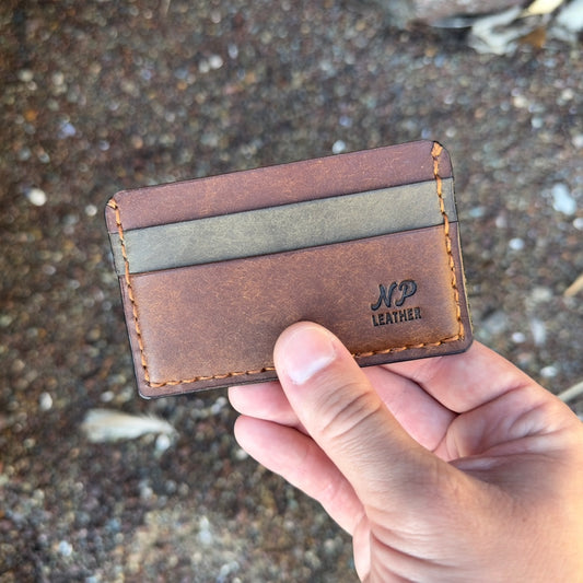 Mockson Pueblo Leather Card Cash Wallet | Brown Green