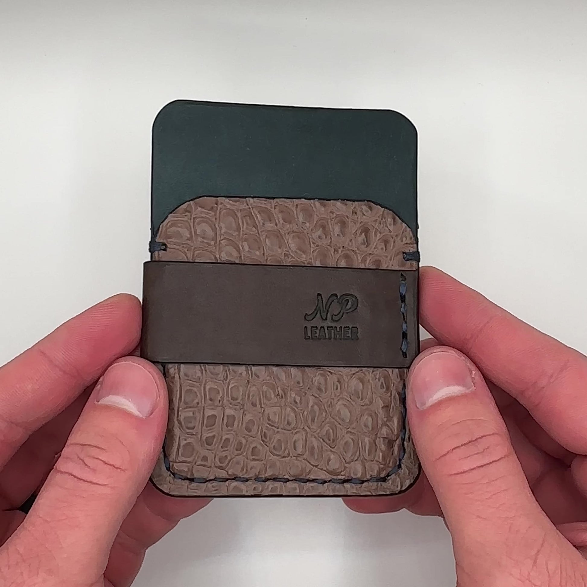 Alligator wallet in brown and blue pueblo leather