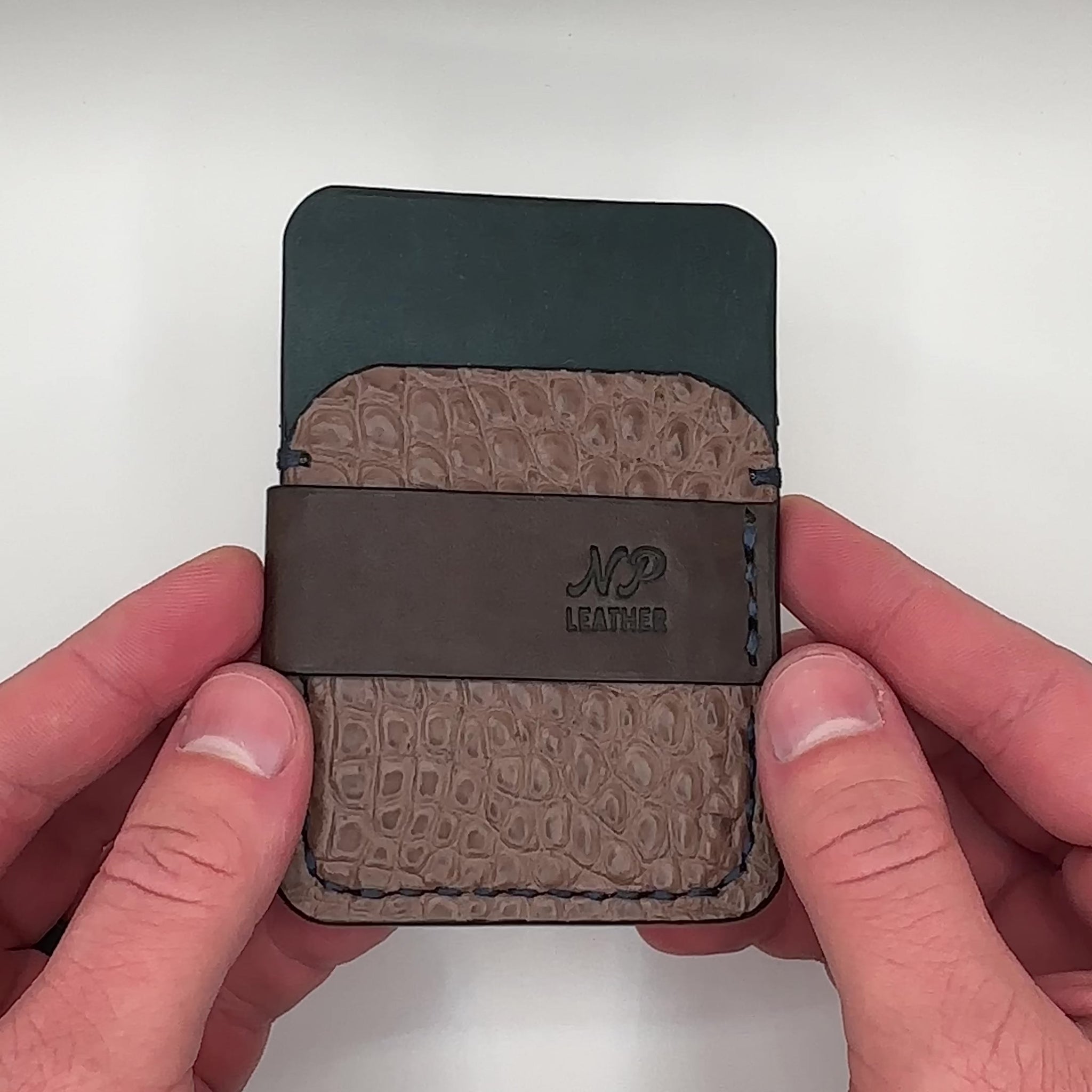 Alligator wallet in brown and blue pueblo leather